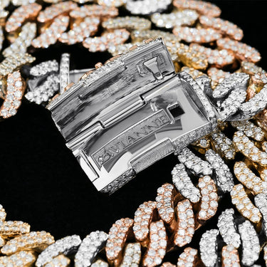 14K Tri-Color Gold Diamond Miami Cuban Chain 30.55 Ctw 13 mm